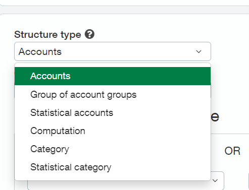 Account Group Structure Options - group of account groups, statistical accounts, computation, category, statistical category