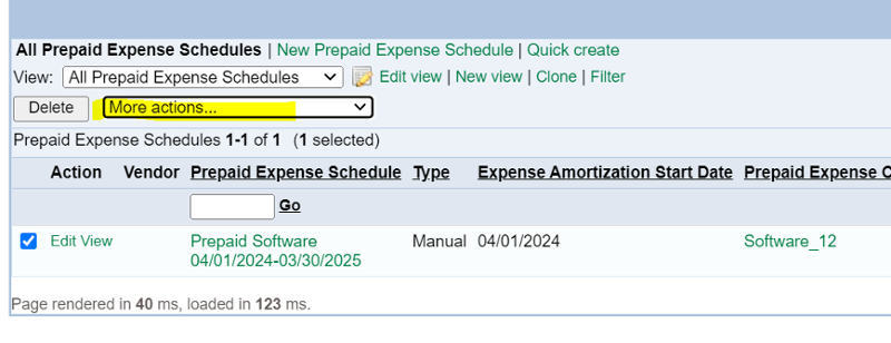 All Prepaid Expense Schedules - More Actions (5-1)