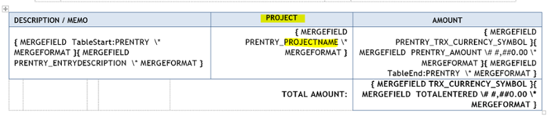 Add a column and merge field name into the template to reference your project-1