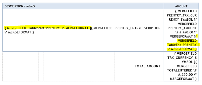 Header Field with the Description Memo as TableStart PRENTRY-1