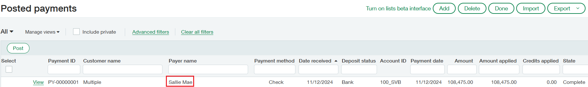 Posted Payments example