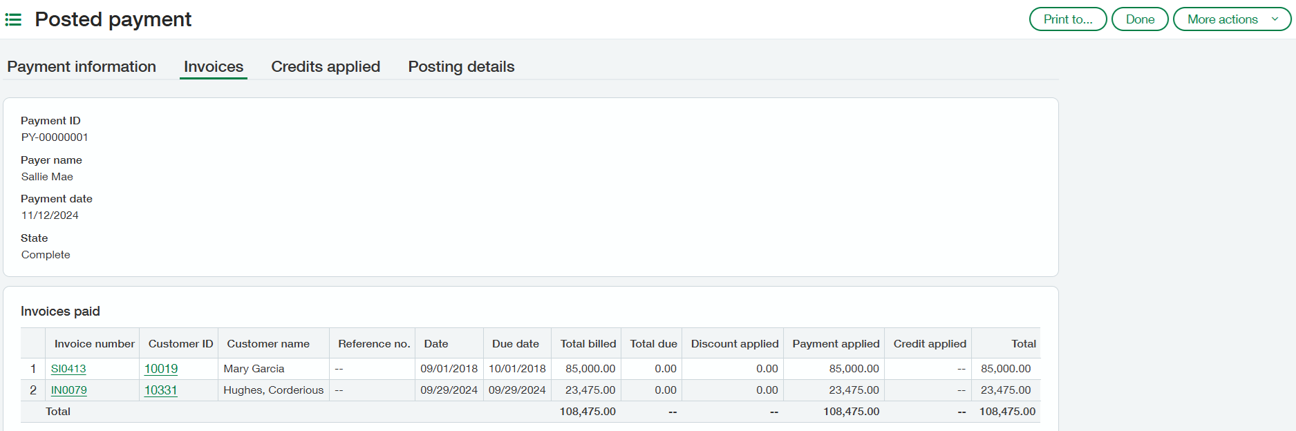 Posted payment information complete example