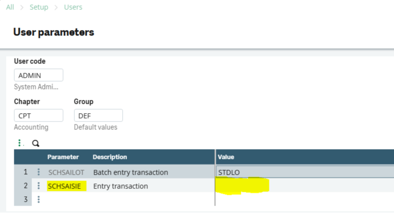 User Parameters - Parameter (SCHSAISIE) Value Field (blank)-1